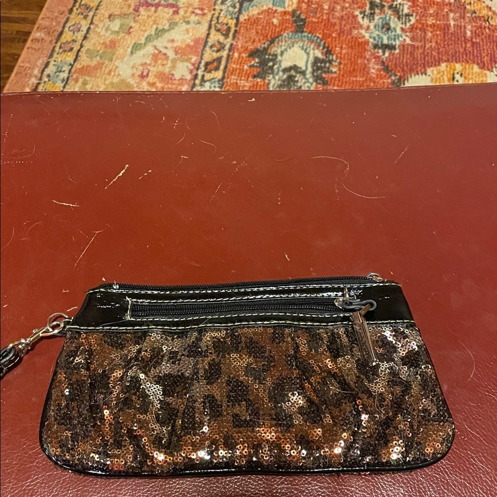 ROSETTI Black and Brown “Animal Print” Sequin WRISTLET